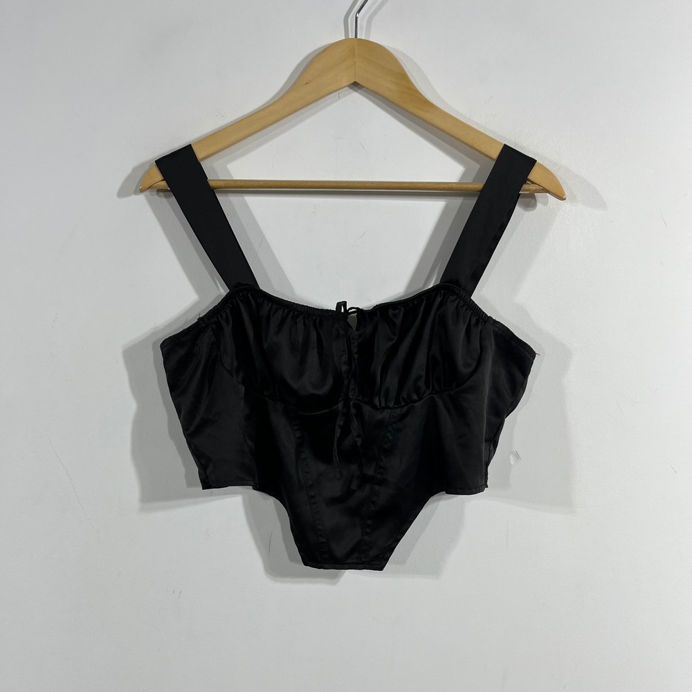 Crave Y2K Whimsigoth Satin Corset Crop Top Ruched Womens Large Fairy Grunge Boho